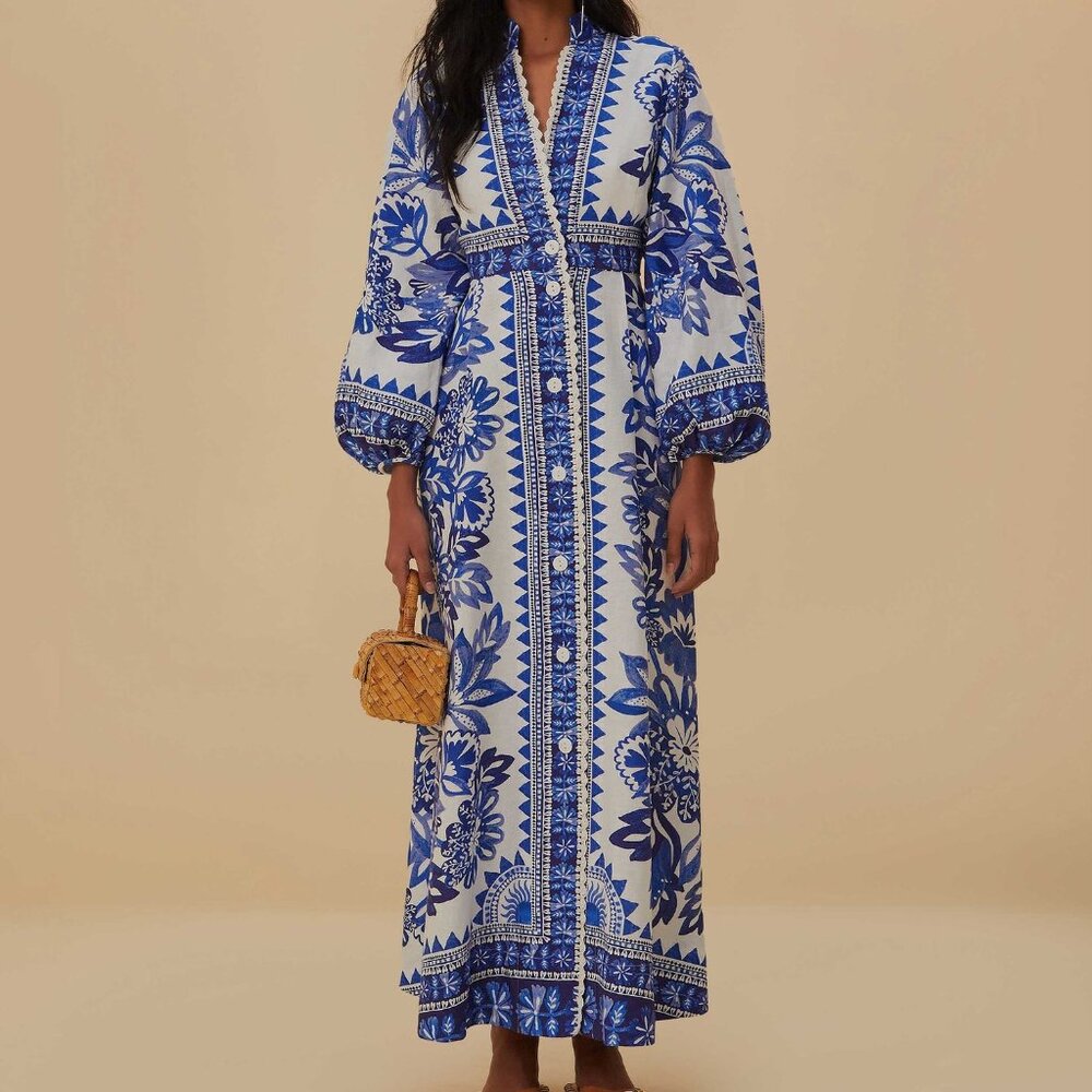 Farm Rio Flora Tapestry Off-White Dress, never worn, size Large